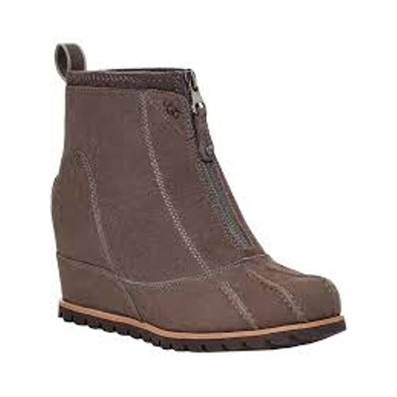 UGG Reggie Thundercloud Leather Wedge Ankle Boots 7.5 - Picture 1 of 11
